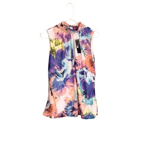 Worthington Multi Eolande Allover Floral Mock Neck Sleeveless Multicolor L NWT - Picture 1 of 11
